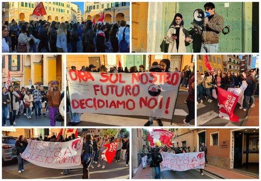 Imperia: gli studenti in piazza per chiedere i loro diritti, tra gli slogan &quot;Governo Meloni servo dei padroni&quot; (Foto e video)