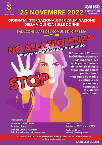 Cipressa, il Comune aderisce alla giornata internazionale contro la violenza sulle donne